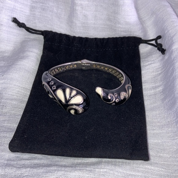 Bracelet Cuff Enamel Sterling Silver 925 Women’s Black White Raquelle Bianco - Picture 15 of 16